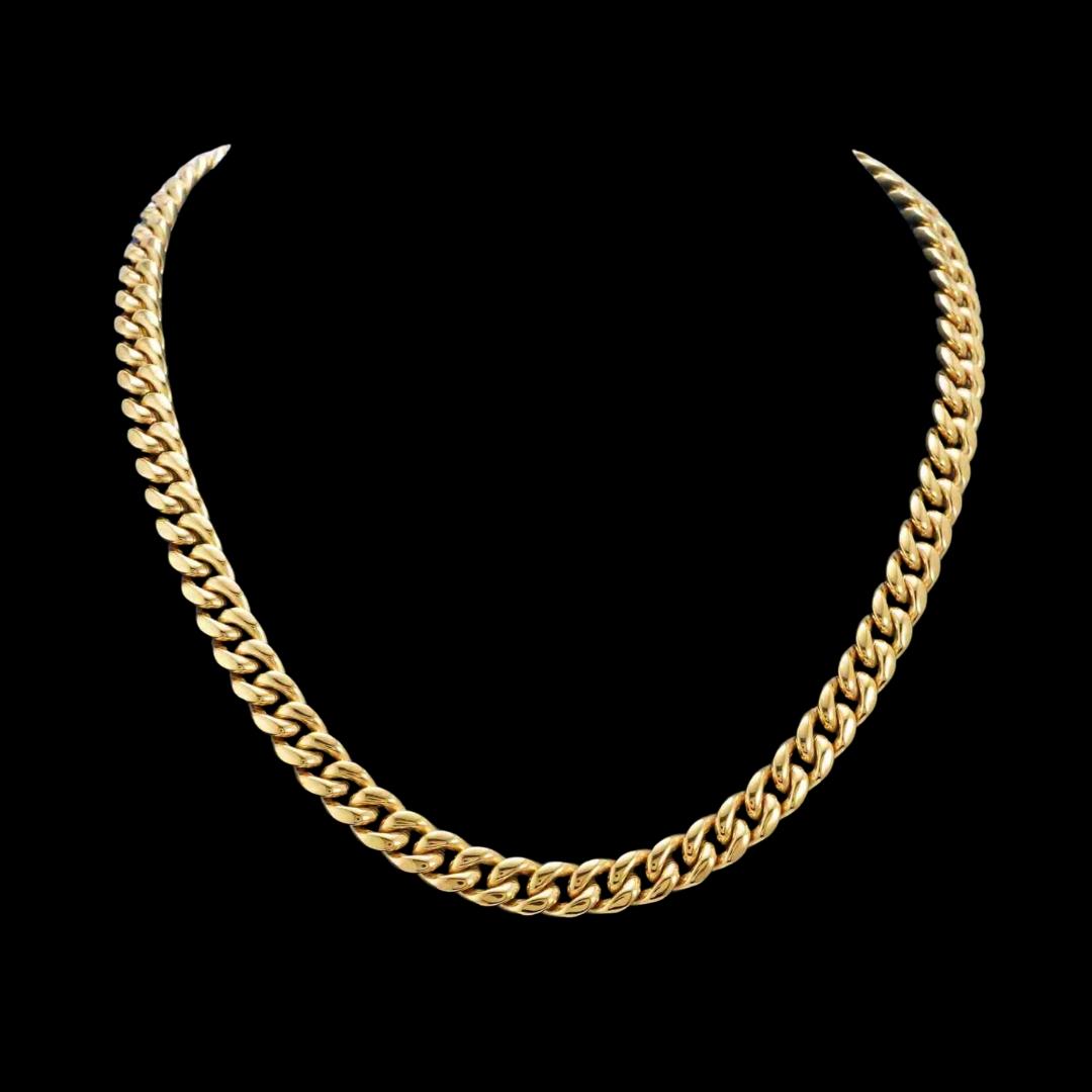 10MM 14K Solid Yellow Gold Cuban Link Chain Close Up View