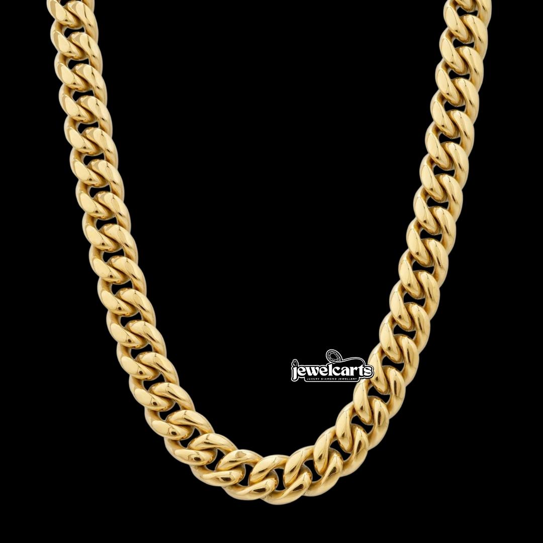 10MM 14K Solid Yellow Gold Cuban Link Chain Front View