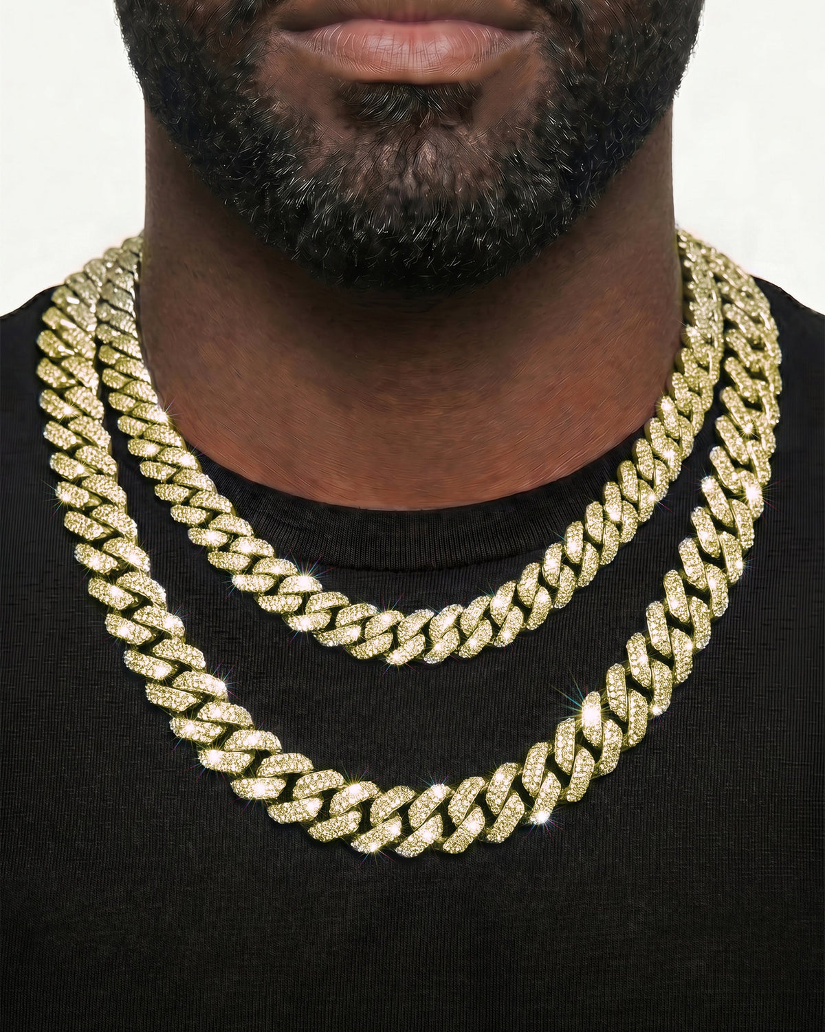 14K Yellow Gold VVS Moissanite Cuban Necklace Stack