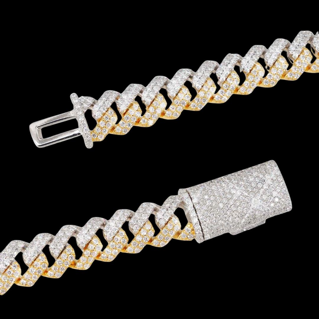 10MM Two-Tone VVS Moissanite Cuban Link Chain 14K Gold Clasp View
