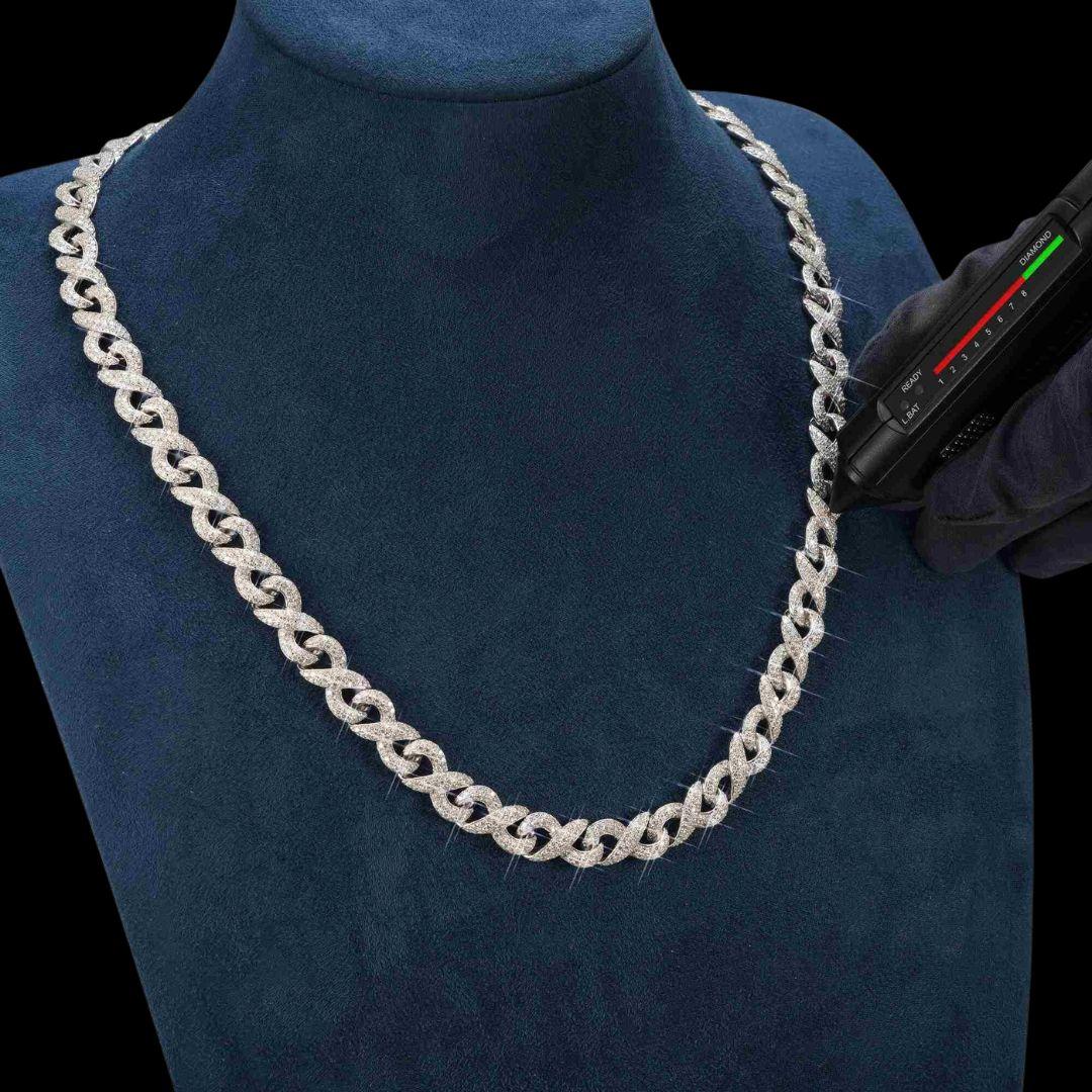 10mm Moissanite Infinity Link Chain in 14K Gold Diamond Test View