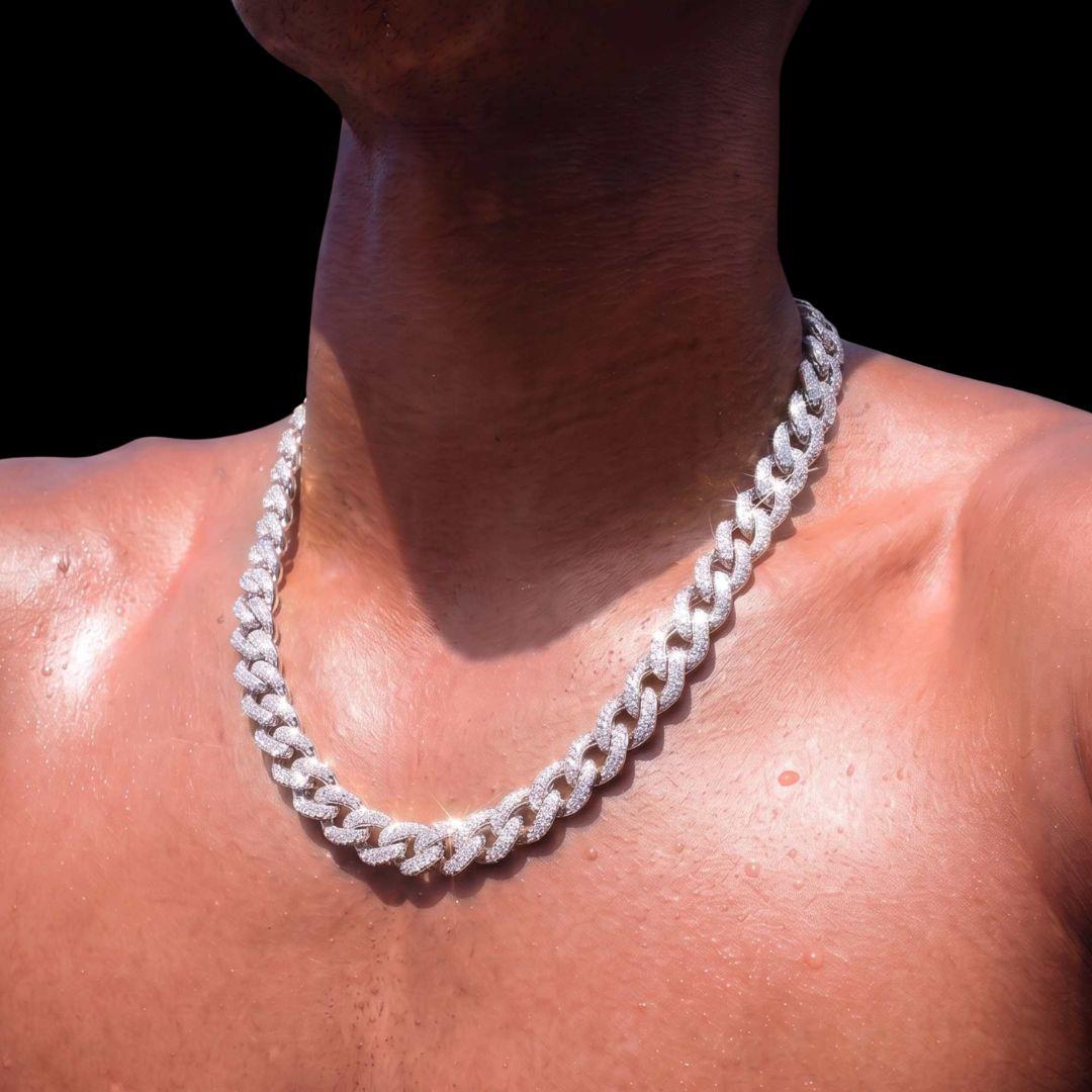 10mm Moissanite Infinity Link Chain in 14K Gold Necklace Display