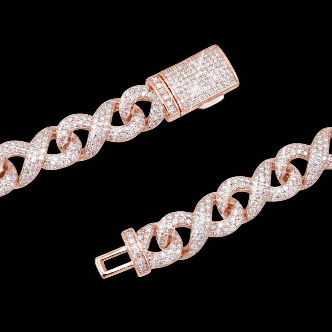 10mm Moissanite Infinity Link Chain in 14K Rose Gold Clasp View