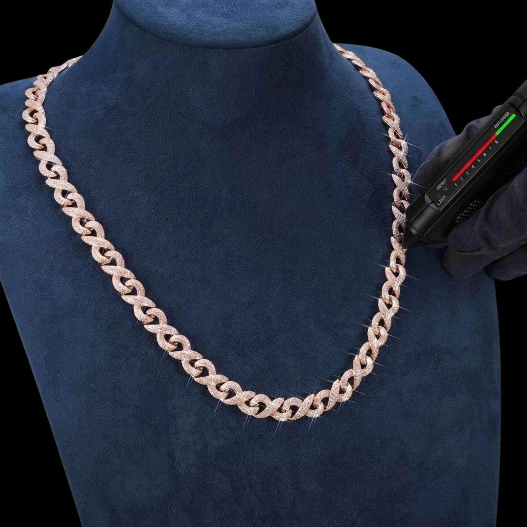 10mm Moissanite Infinity Link Chain in 14K Rose Gold Diamond Test View