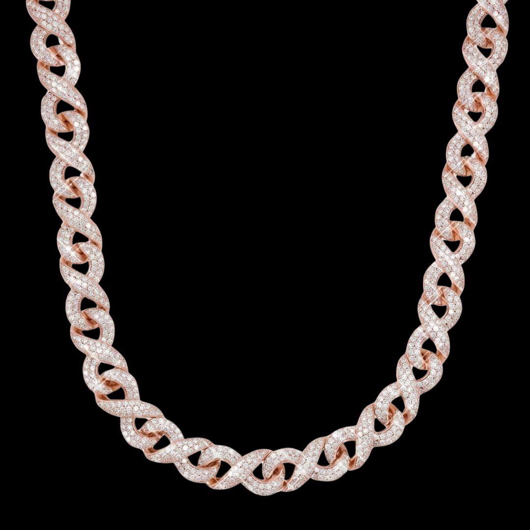 10mm Moissanite Infinity Link Chain in 14K Rose Gold Front View