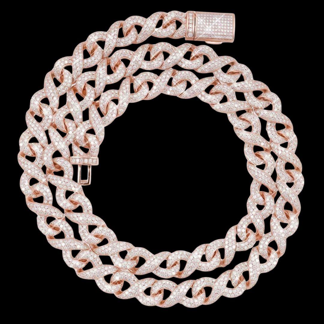 10mm Moissanite Infinity Link Chain in 14K Rose Gold Full Close Up View