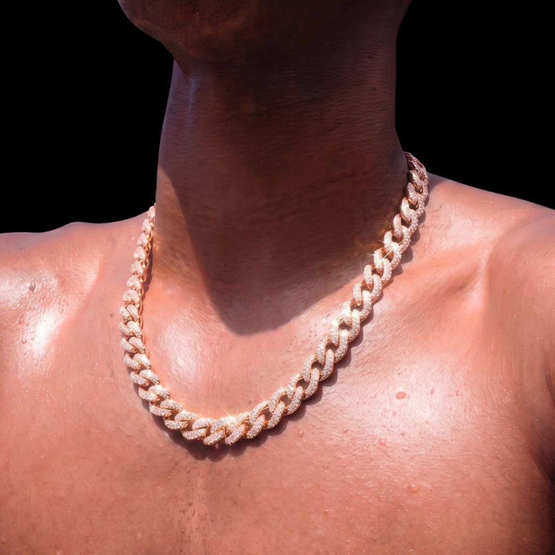 10mm Moissanite Infinity Link Chain in 14K Rose Gold Necklace Display