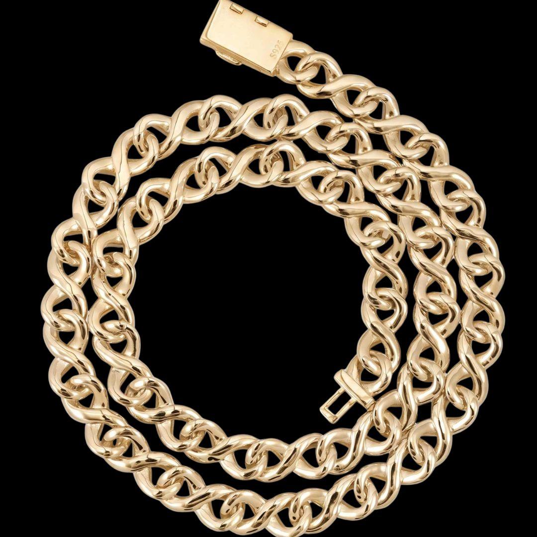 10mm Moissanite Infinity Link Chain in 14K Yellow Gold Back View