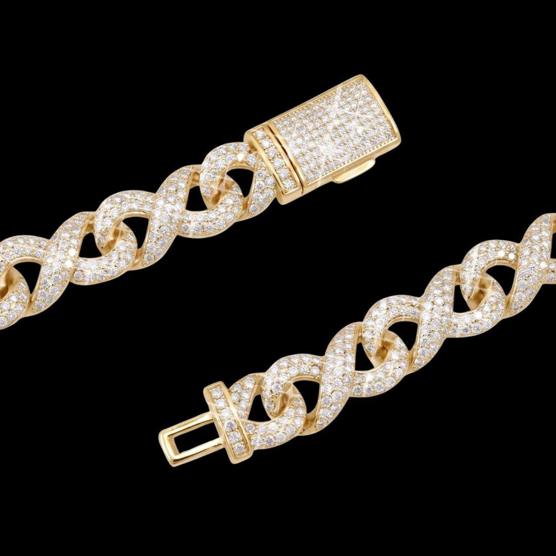 10mm Moissanite Infinity Link Chain in 14K Yellow Gold Clasp View