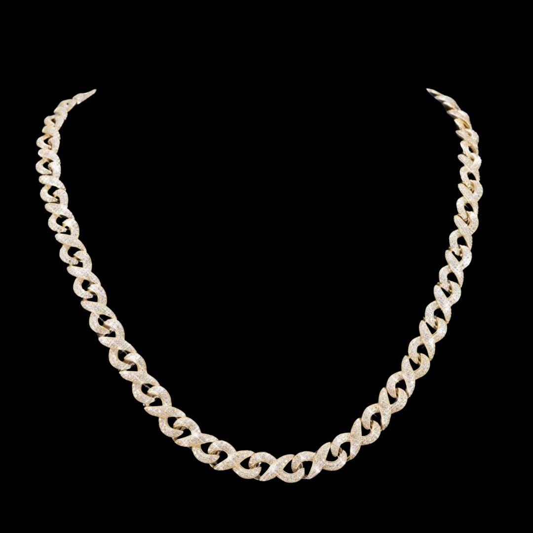 10mm Moissanite Infinity Link Chain in 14K Yellow Gold Close Up View