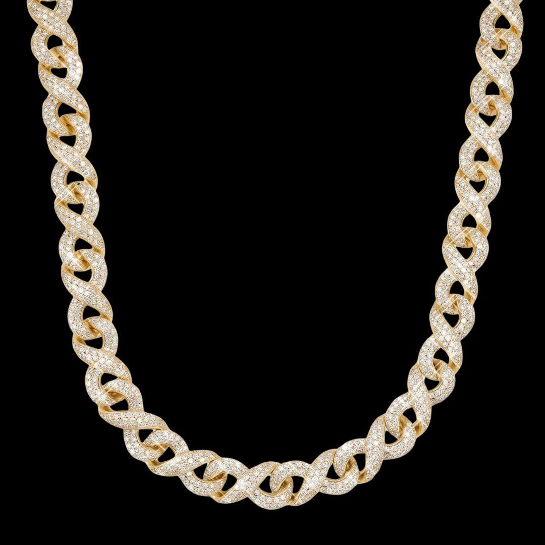 10mm Moissanite Infinity Link Chain in 14K Yellow Gold Front View