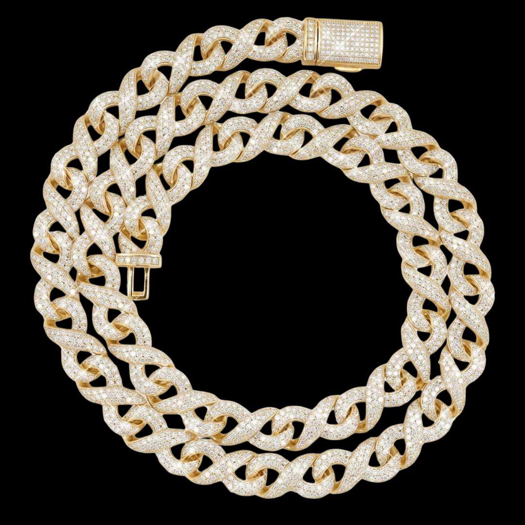 10mm Moissanite Infinity Link Chain in 14K Yellow Gold Full Close Up View