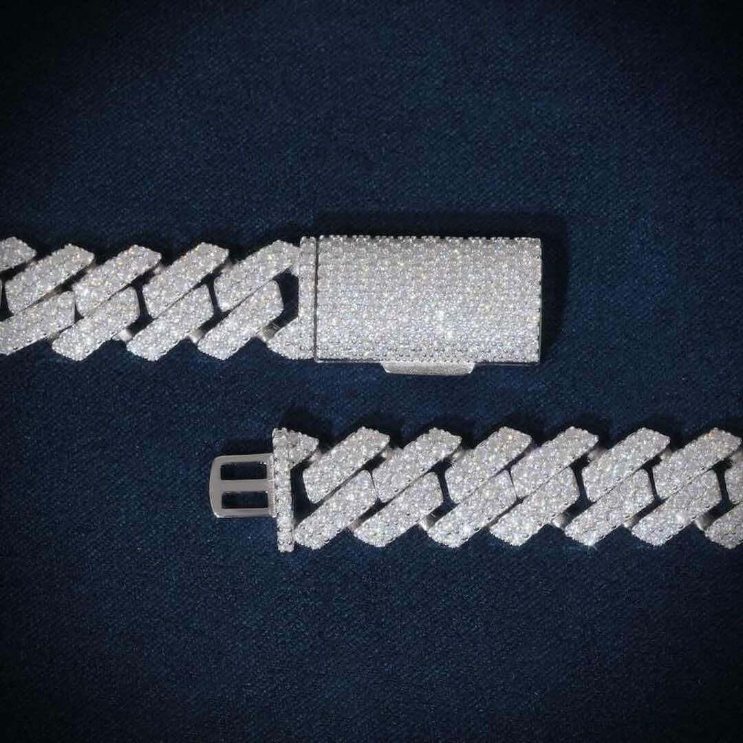 10mm Round Moissanite Cuban Chain in 14K White Gold Clasp View