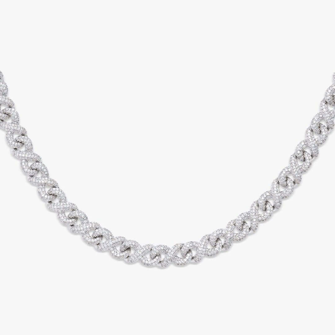 10mm Round Moissanite Cuban Link Chain in 14K White Gold Close Up Front View