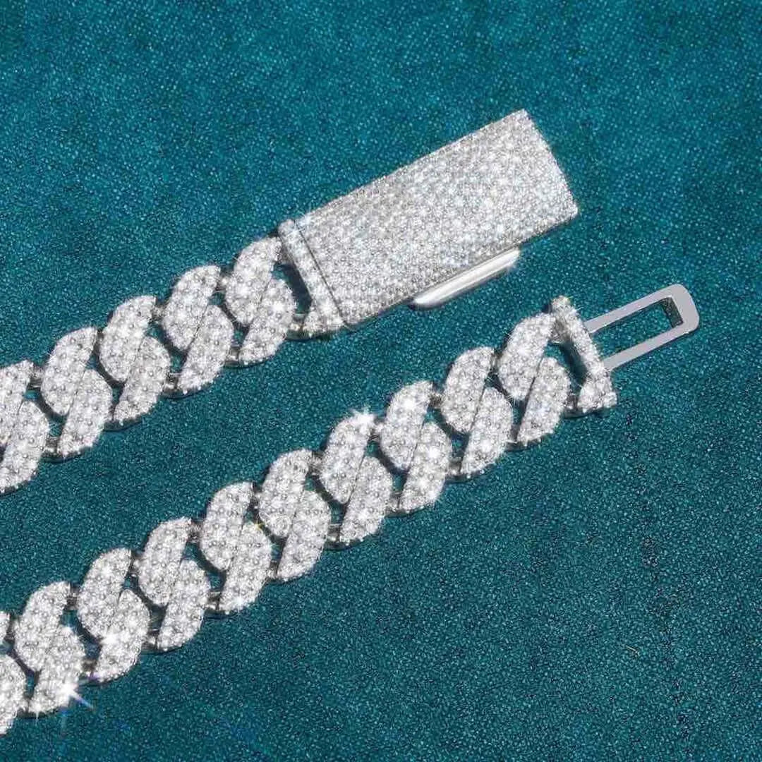 10mm Round Moissanite Cuban Link Frost Chain in 14K White Gold Clasp View