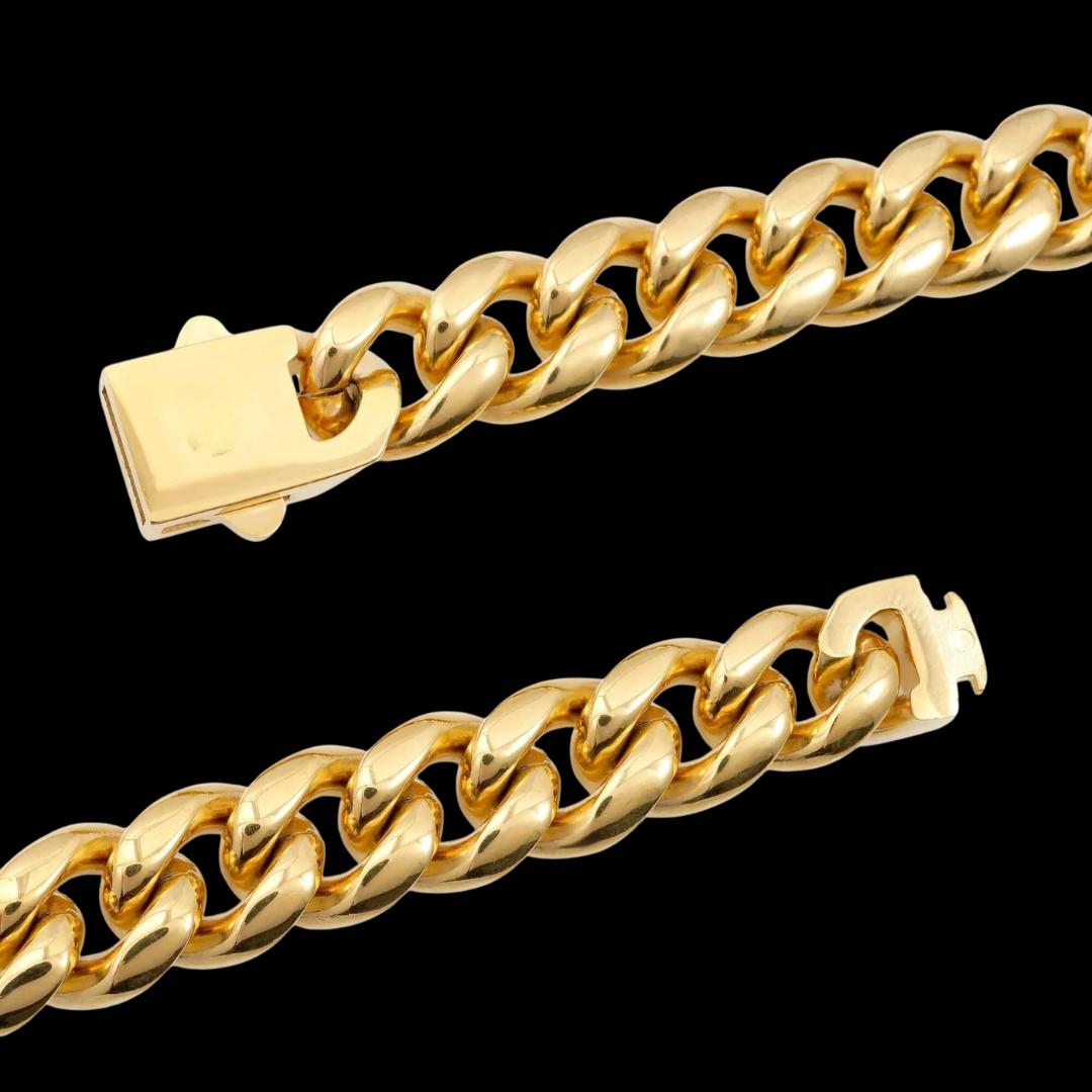 12MM 14K Solid Yellow Gold Cuban Link Chain Clasp View