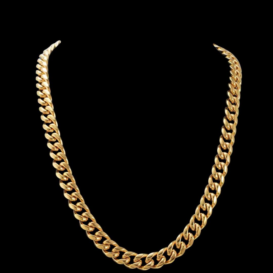 12MM 14K Solid Yellow Gold Cuban Link Chain Close Up View