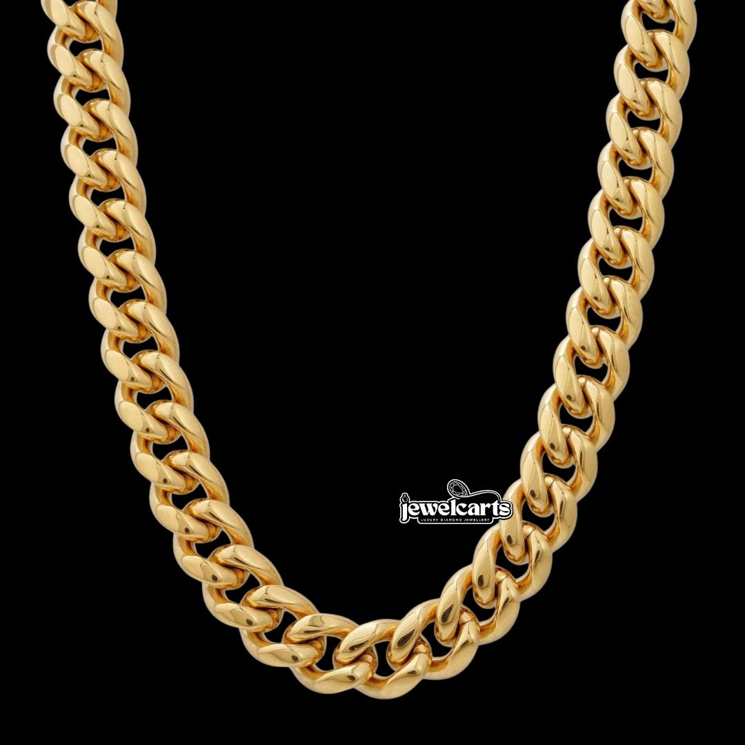 12MM 14K Solid Yellow Gold Cuban Link Chain Front View