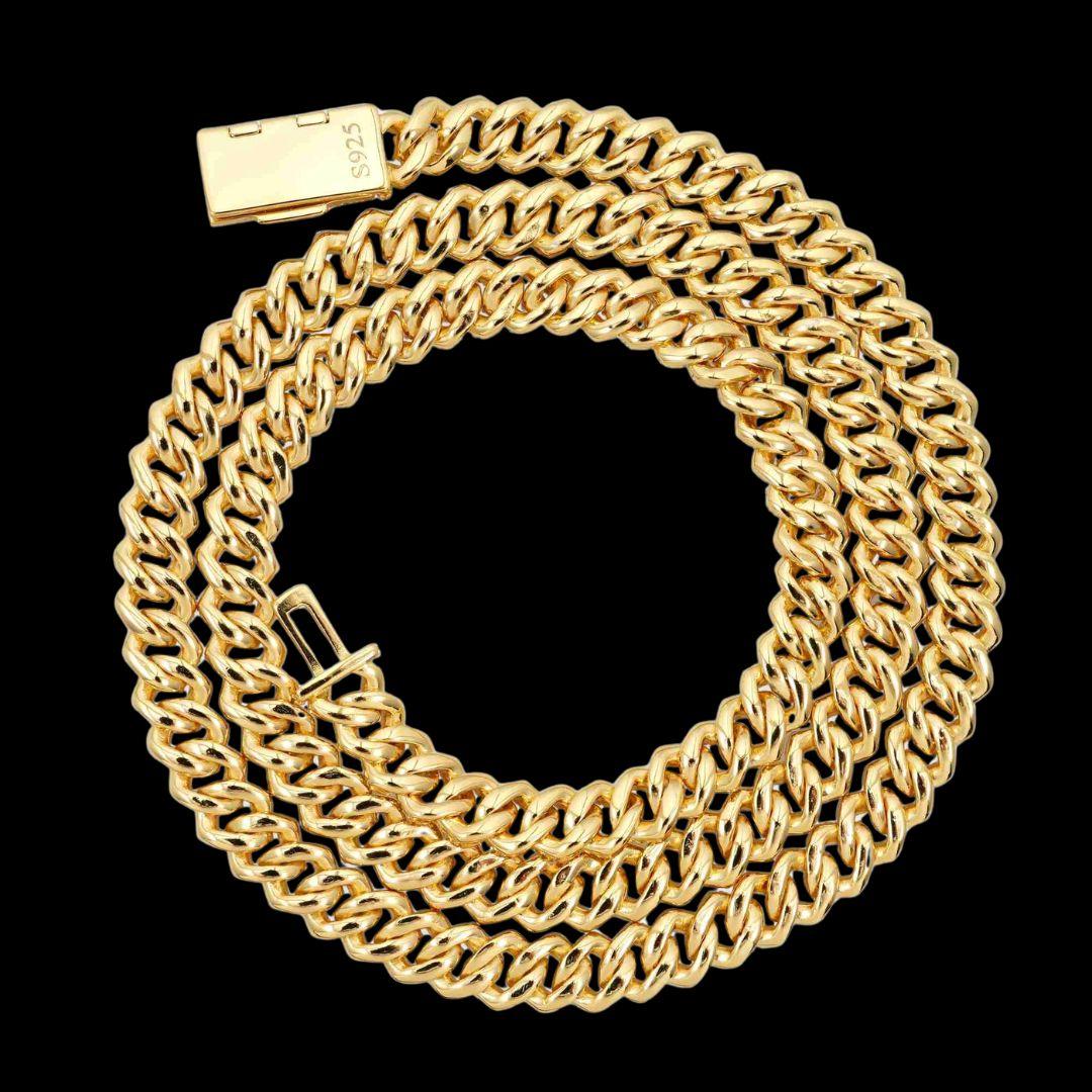 10MM D-E VVS Moissanite Iced Cuban Link Necklace in 14K Gold