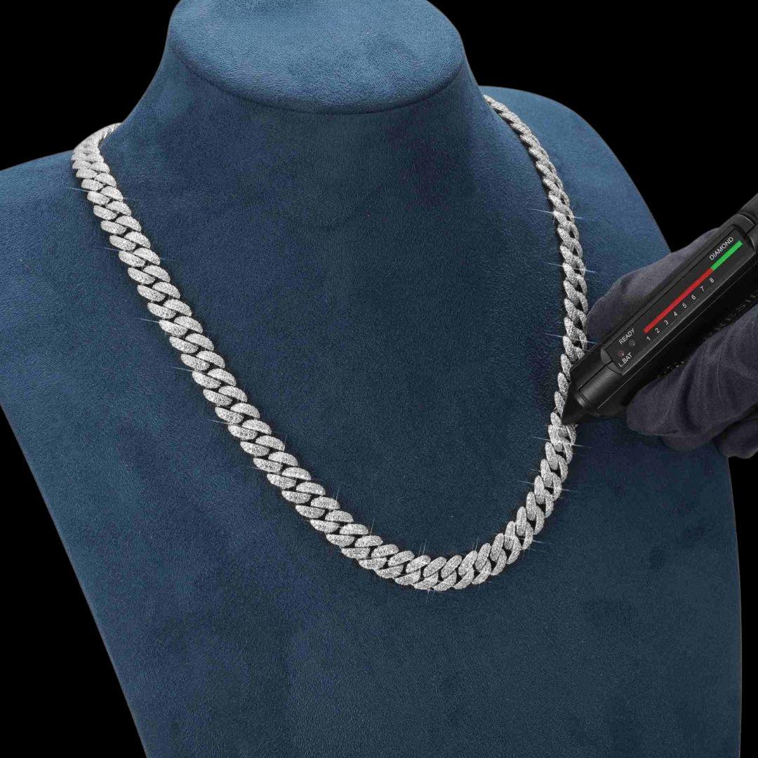 10MM D-E VVS Moissanite Iced Cuban Link Necklace in 14K Gold