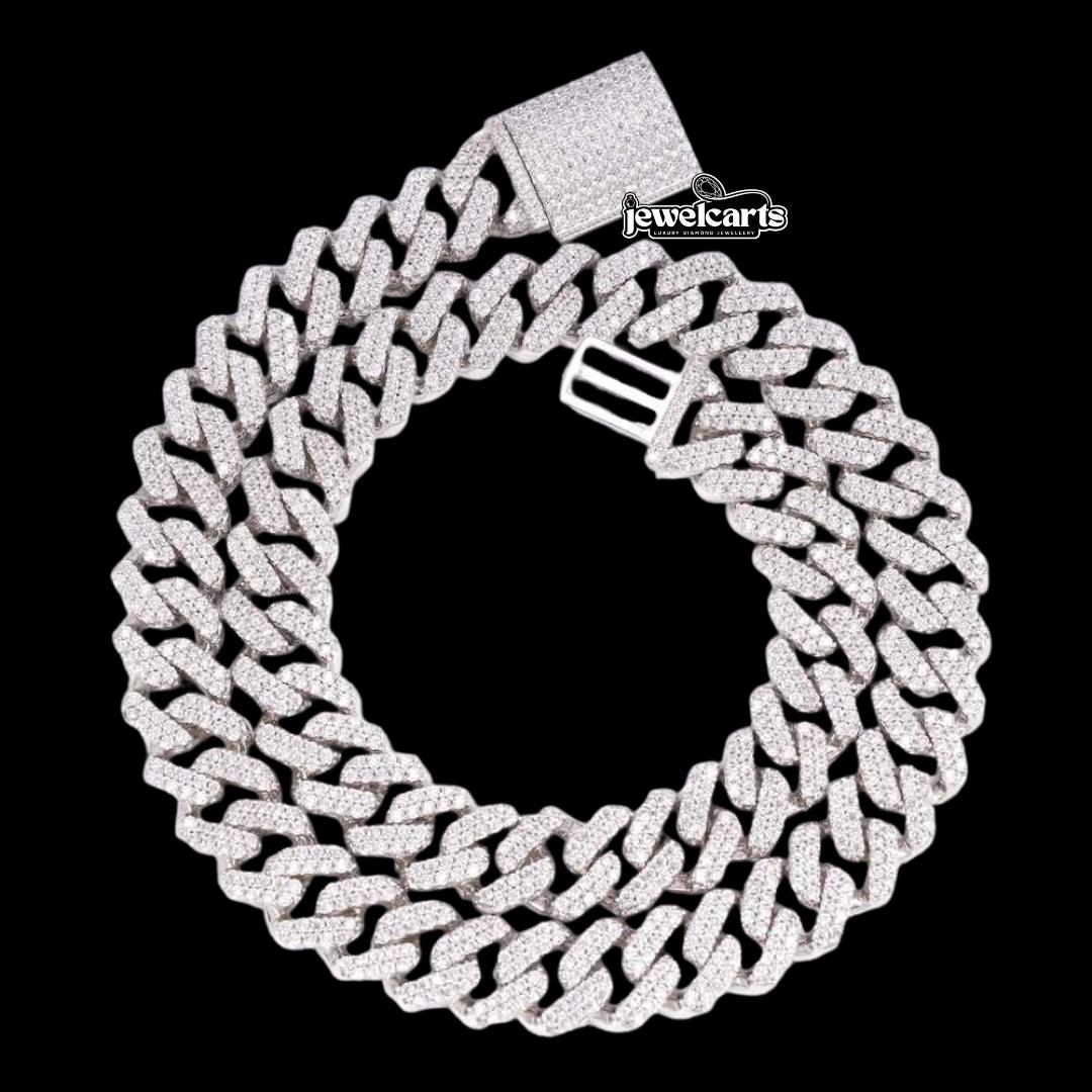 13mm Moissanite Cuban Link Chain in 14K White Gold Front View