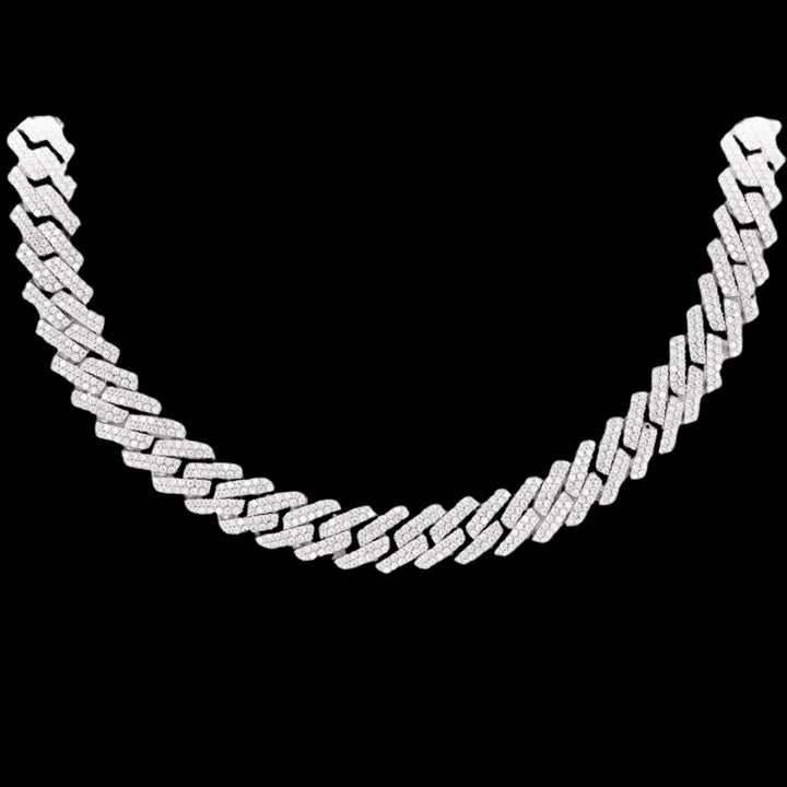 14K Gold 10MM Round Moissanite Cuban Link Chain Close Up View
