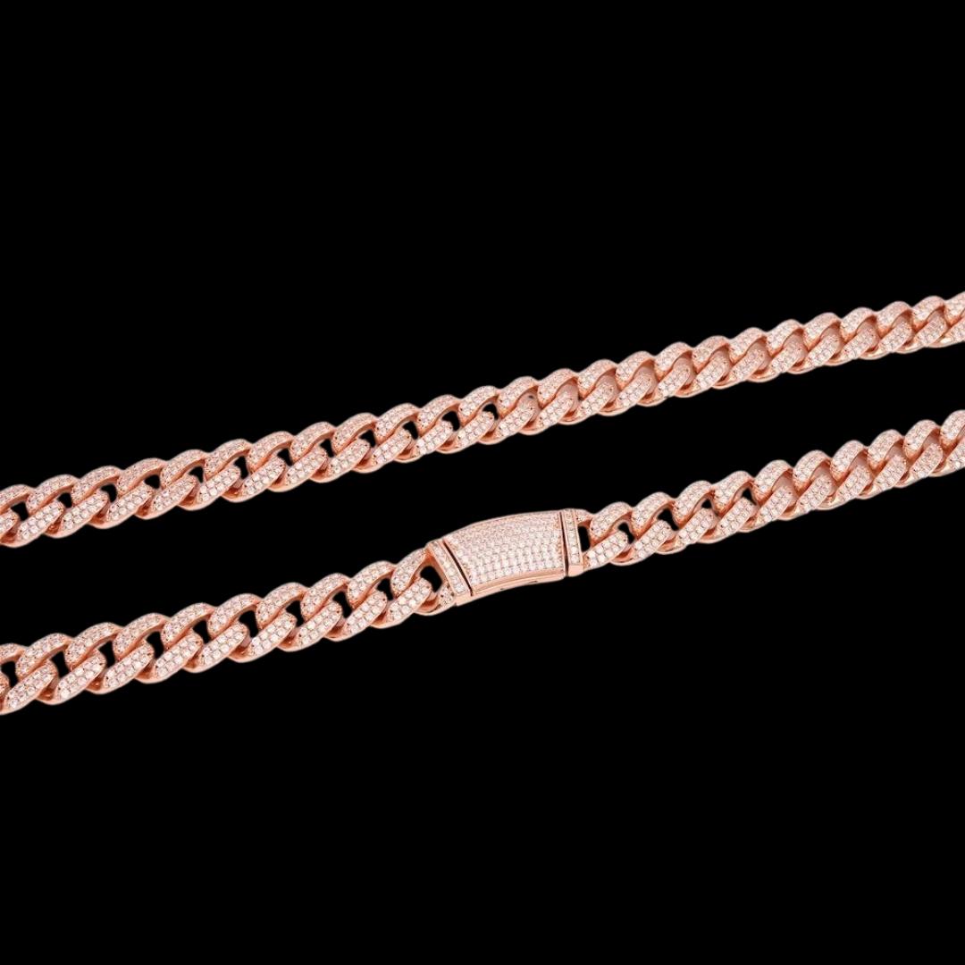 14K Gold 14MM 2-Row Round Moissanite Cuban Link Chain Clasp View