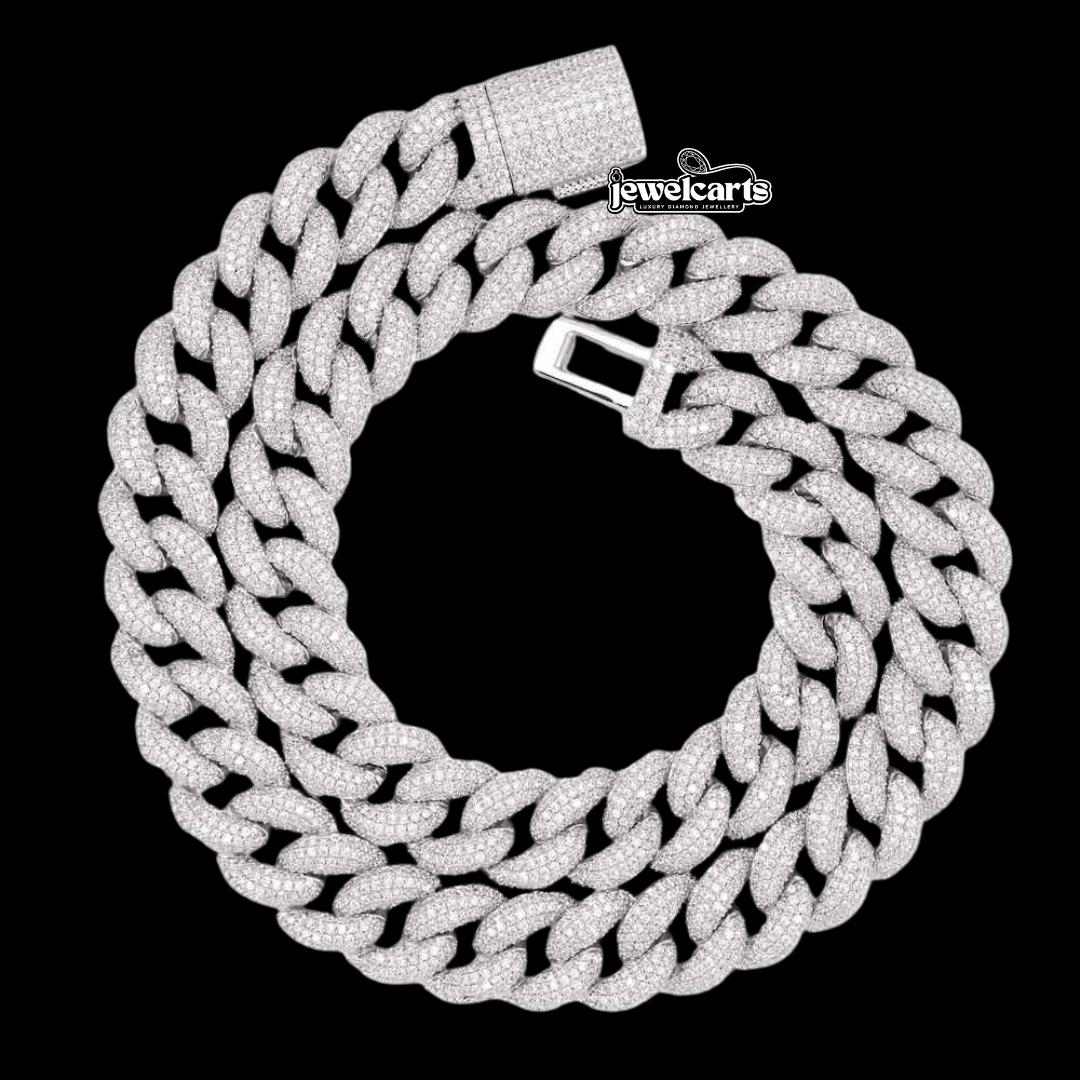 14K Gold 14MM Round Moissanite Miami Cuban Chain Front View