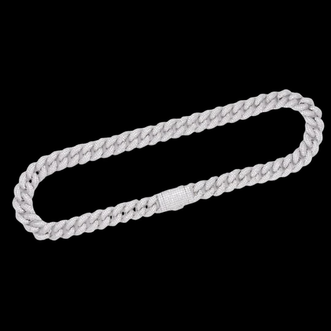 14K Gold 14MM Round Moissanite Miami Cuban Chain Full Close Up View