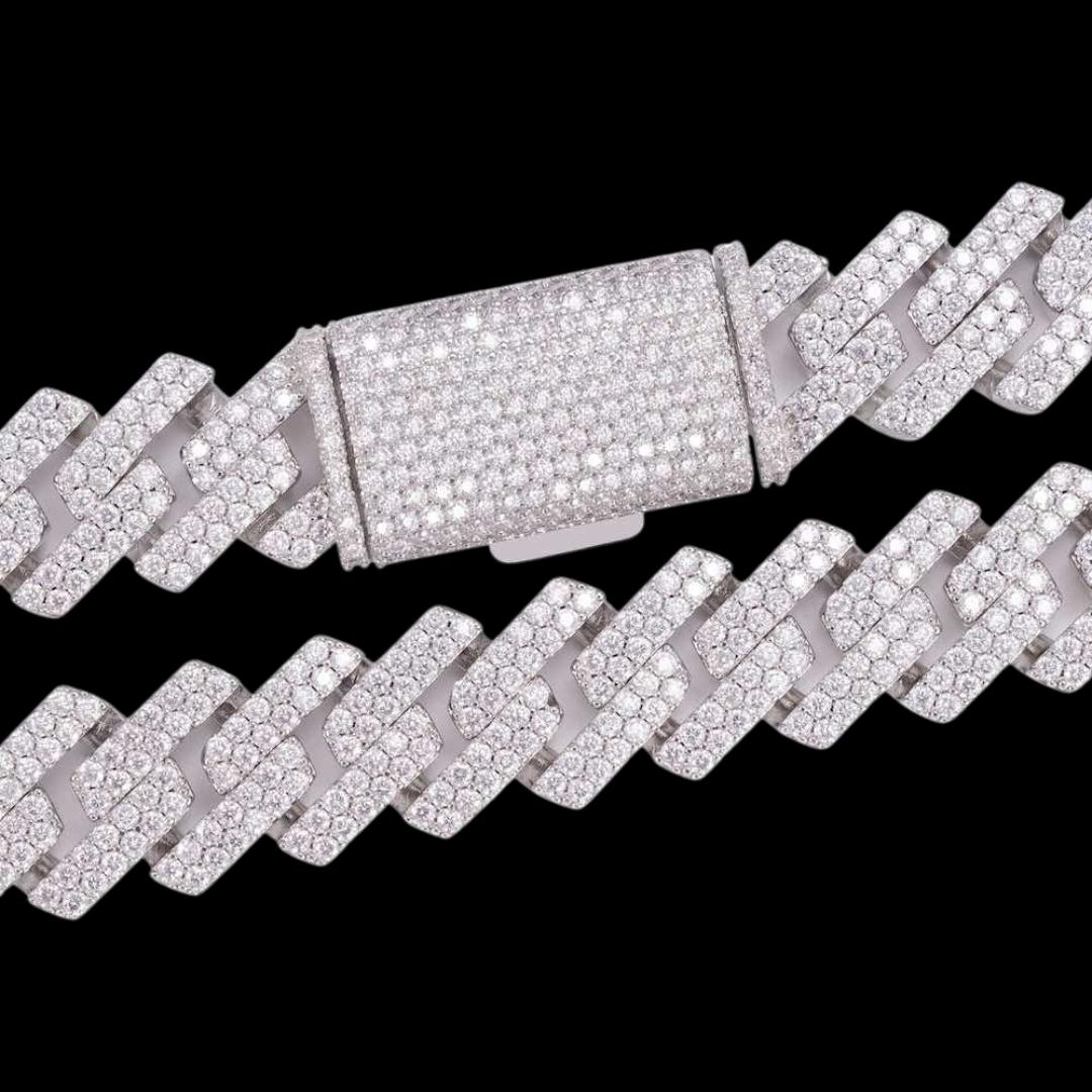 14K Gold 15MM 2-Row Round Moissanite Cuban Chain Clasp View