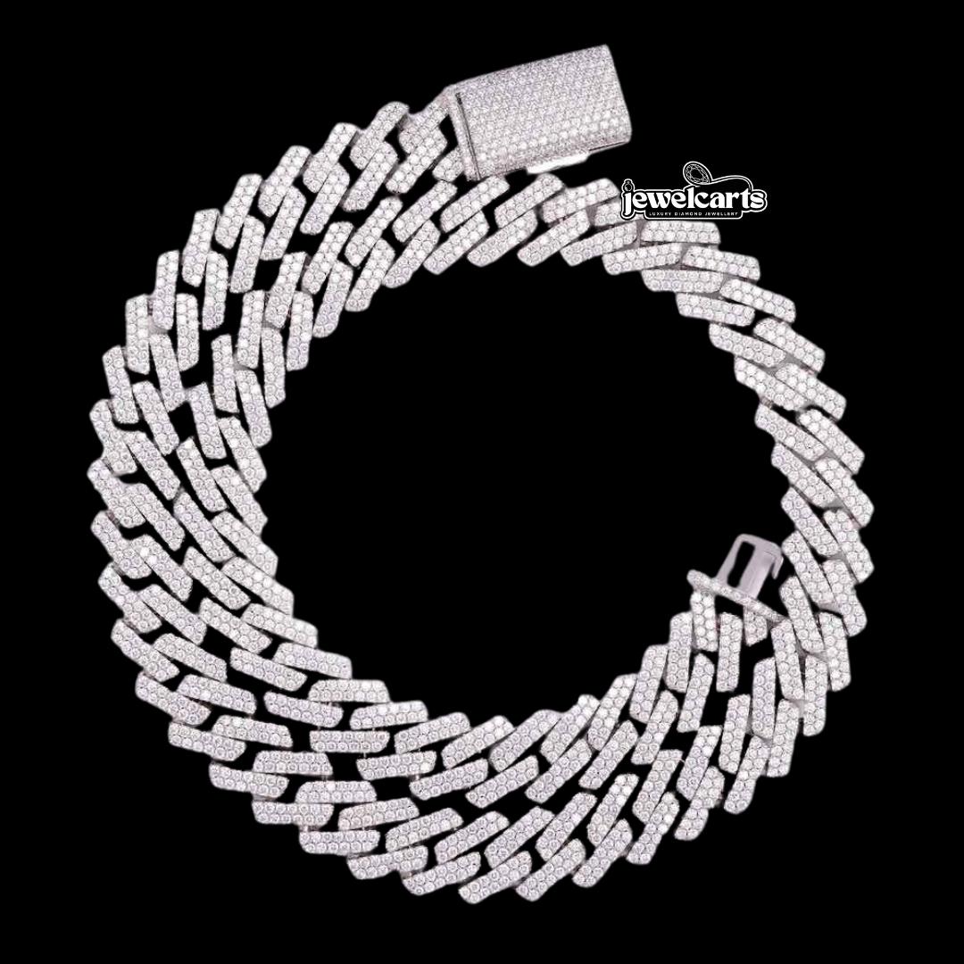 14K Gold 15MM 2-Row Round Moissanite Cuban Chain Front View