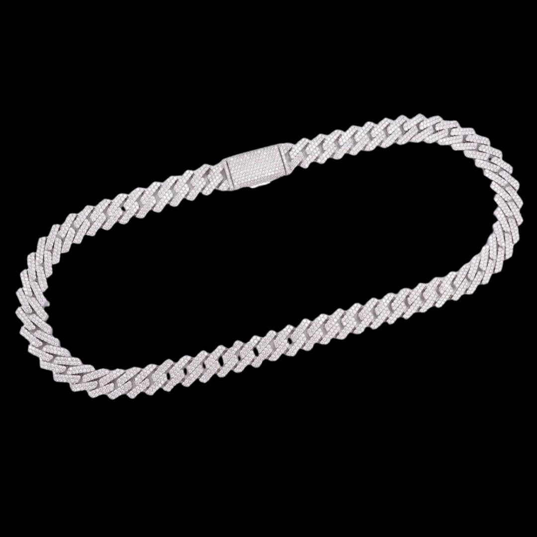 14K Gold 15MM 2-Row Round Moissanite Cuban Chain Full Close Up View