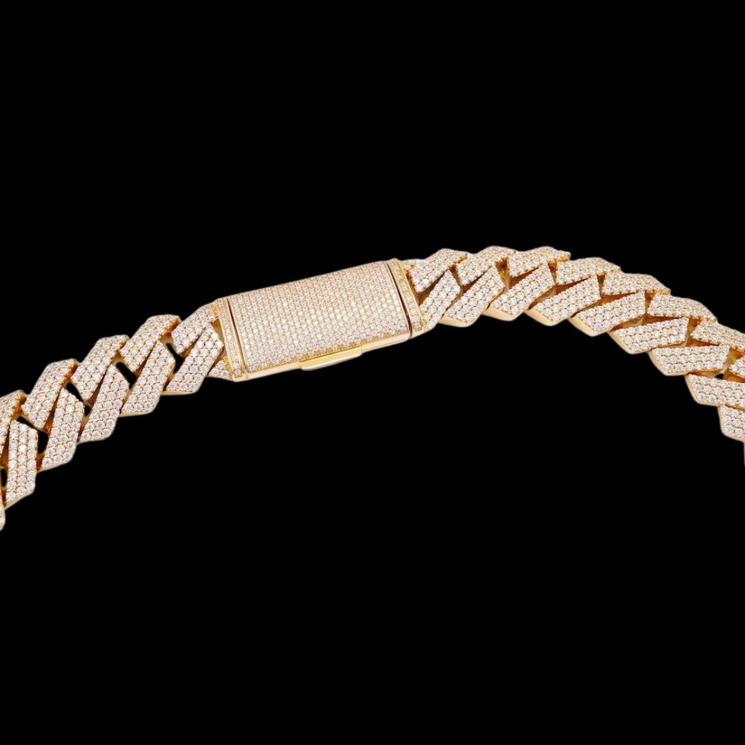 14K Gold 18MM 3-Row Round Moissanite Cuban Chain Clasp View