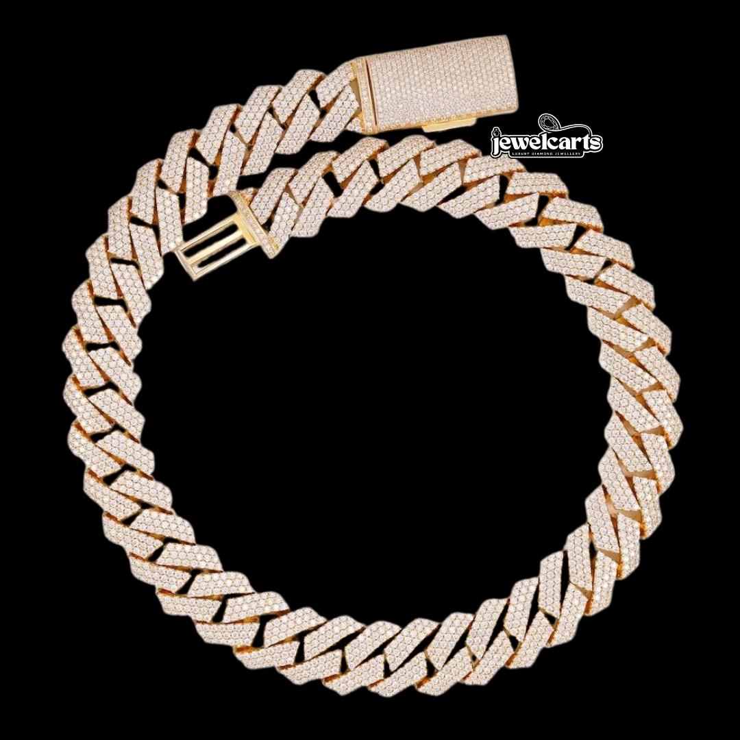 14K Gold 18MM 3-Row Round Moissanite Cuban Chain Front View