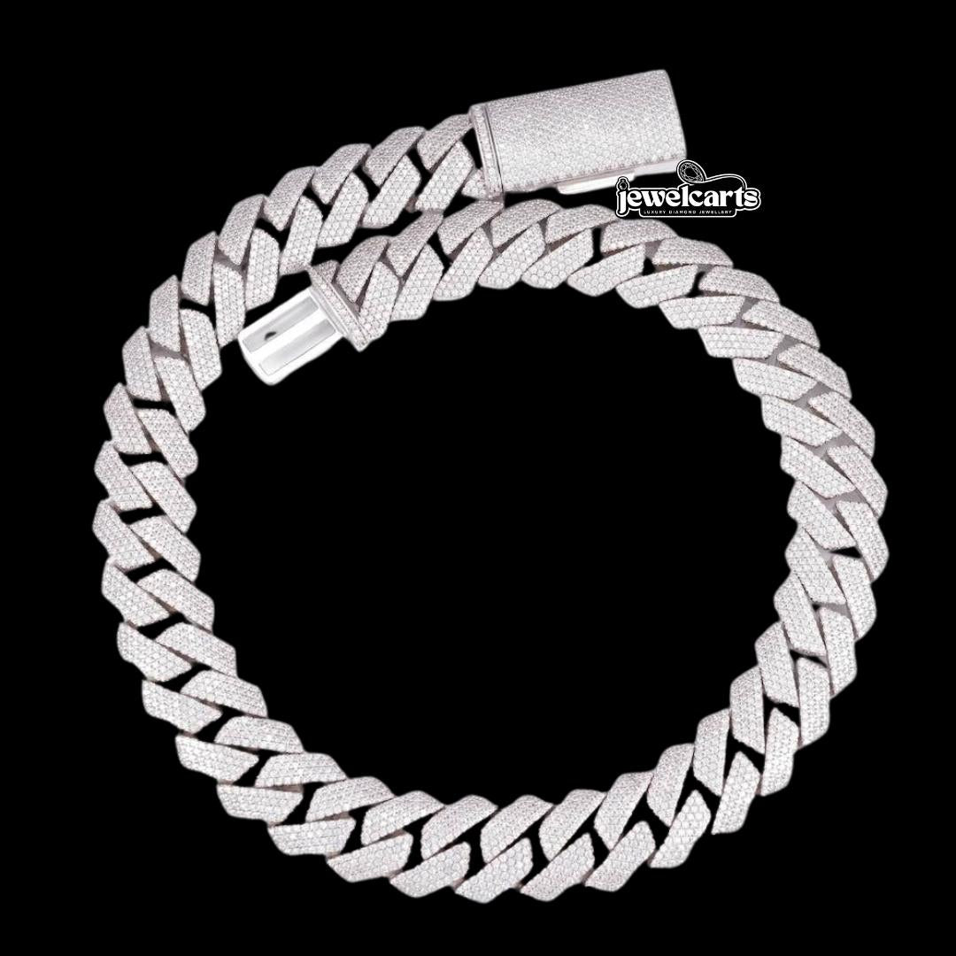 14K Gold 18MM 4-Row Round Moissanite Cuban Chain Front View