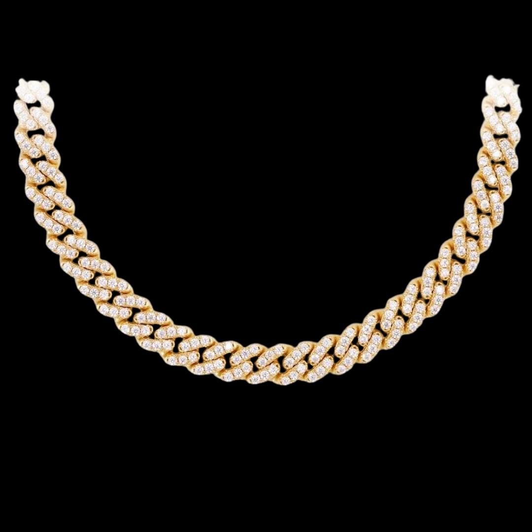 14K Gold 8MM Round Moissanite Cuban Link Chain