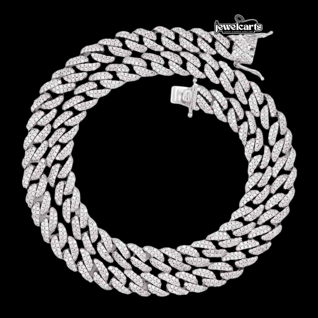 14K Gold 9MM Round Moissanite Cuban Link Chain Front View