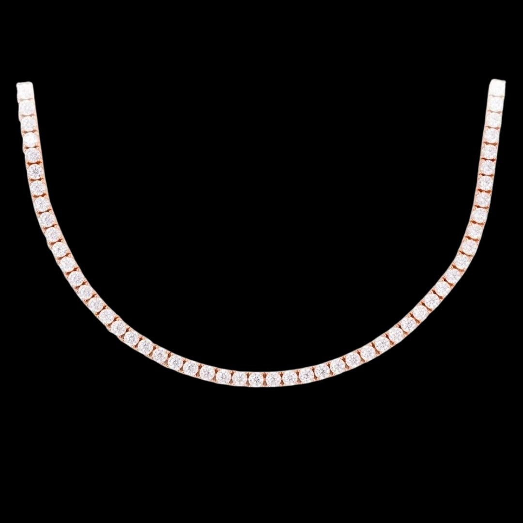 14K Rose Gold 3MM Round Moissanite Tennis Chain Close Up View