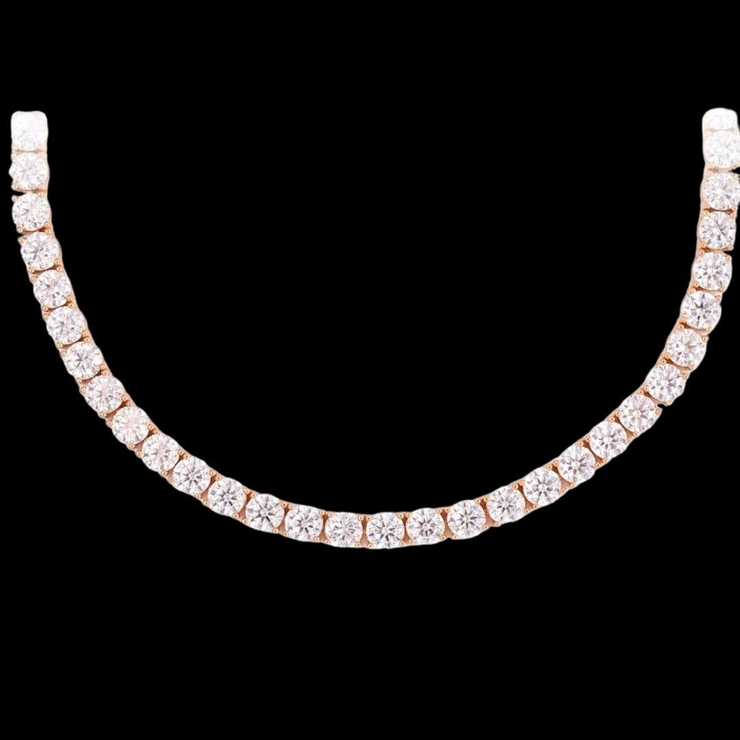 14K Rose Gold 5MM Round Moissanite Tennis Chain Close Up View