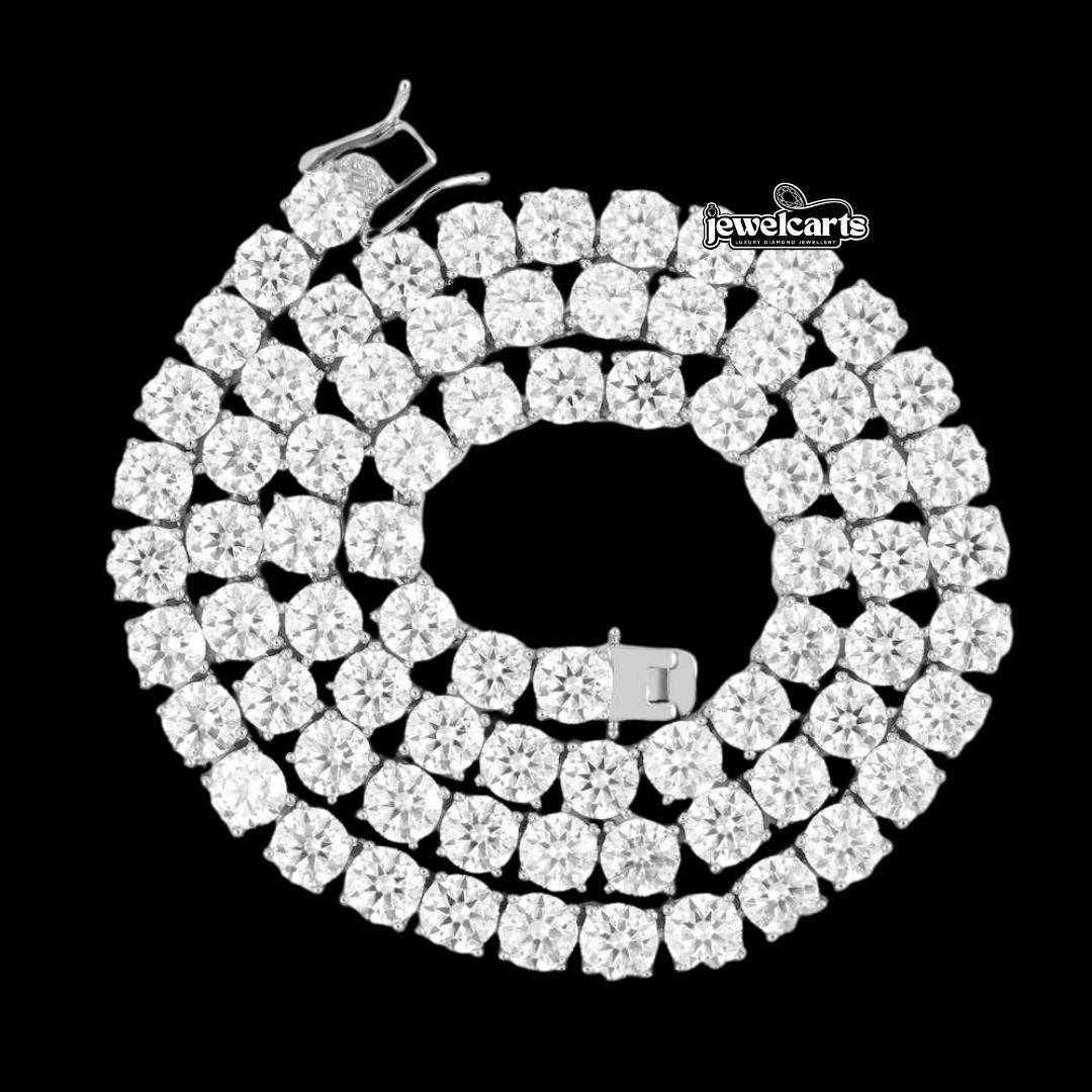 14K White Gold 6MM Round Moissanite Tennis Chain Front View