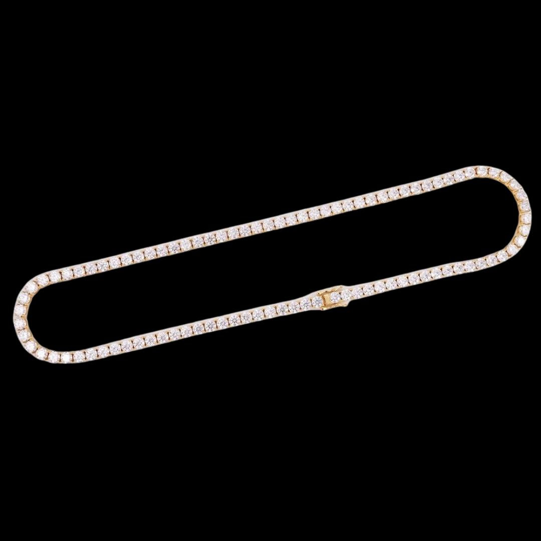 14K Yellow Gold 5MM Round Moissanite Tennis Chain Full Close Up View