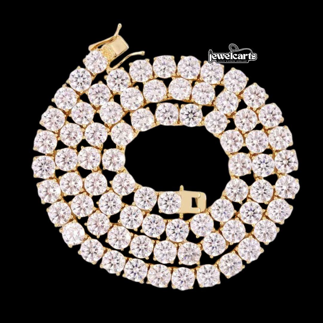 14K Yellow Gold 6MM Round Moissanite Tennis Chain Front View
