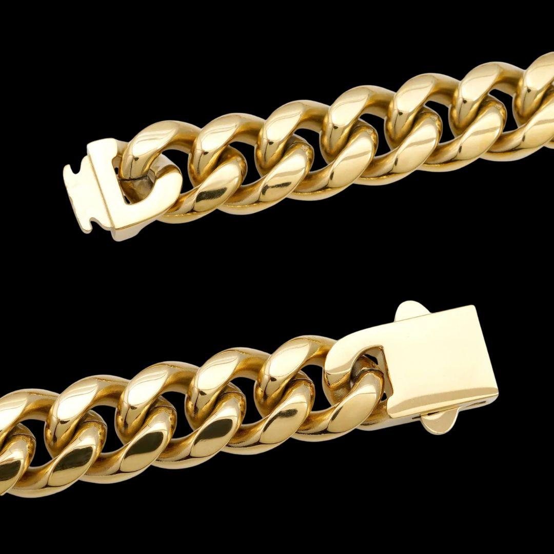 14MM 14K Solid Yellow Gold Cuban Link Chain Clasp View