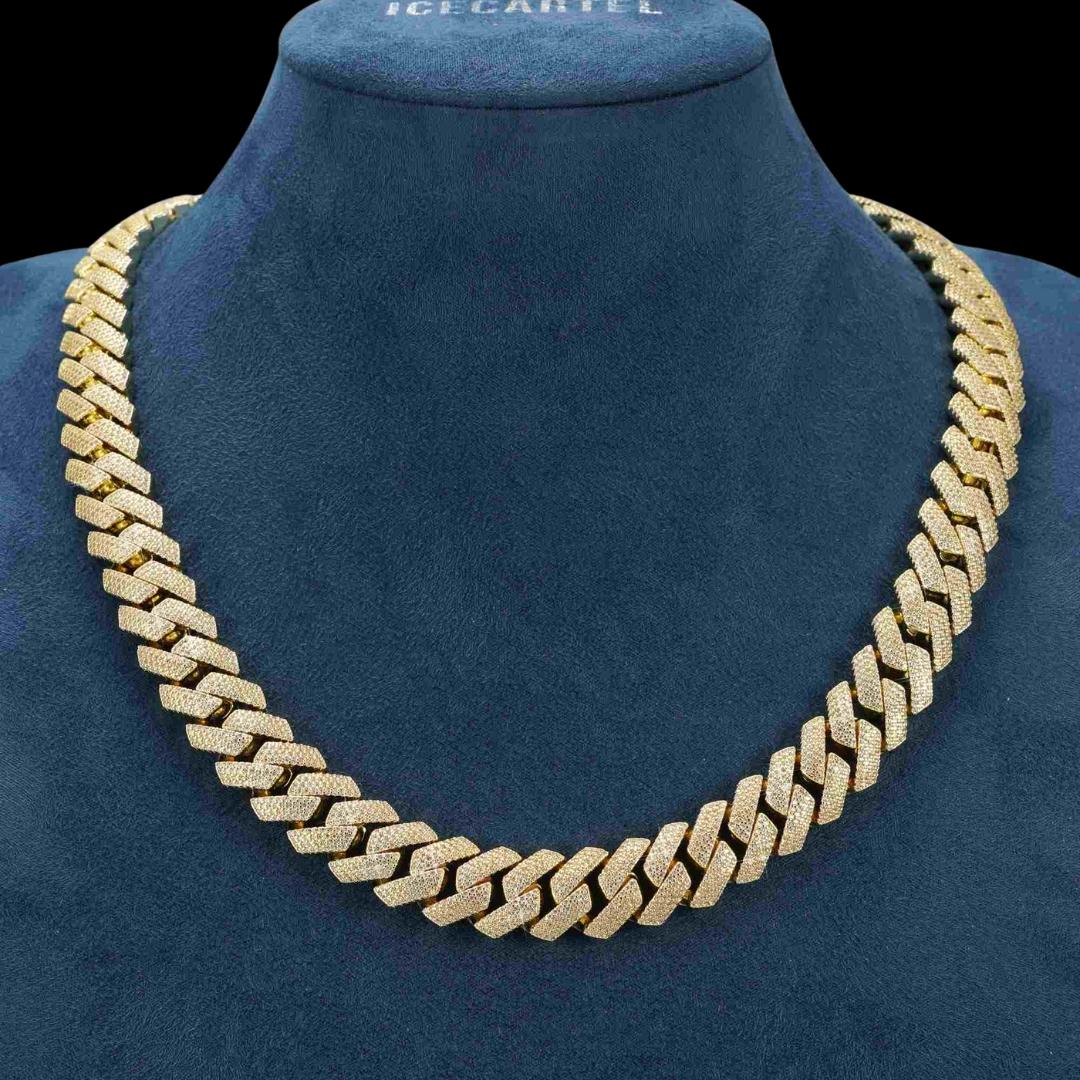 15MM 4-Row Moissanite Cuban Link Chain 14K Gold