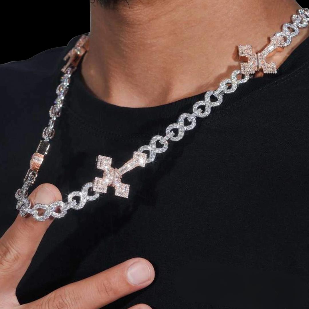 15MM Infinity Link Cross Chain with Custom Clasp Neck View