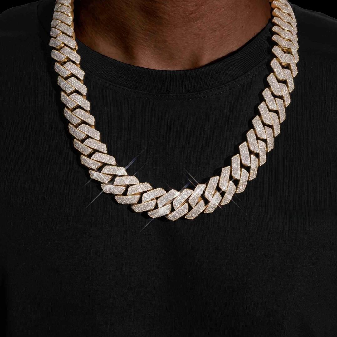 20MM 4-Row Moissanite Cuban Link Chain 14K Gold