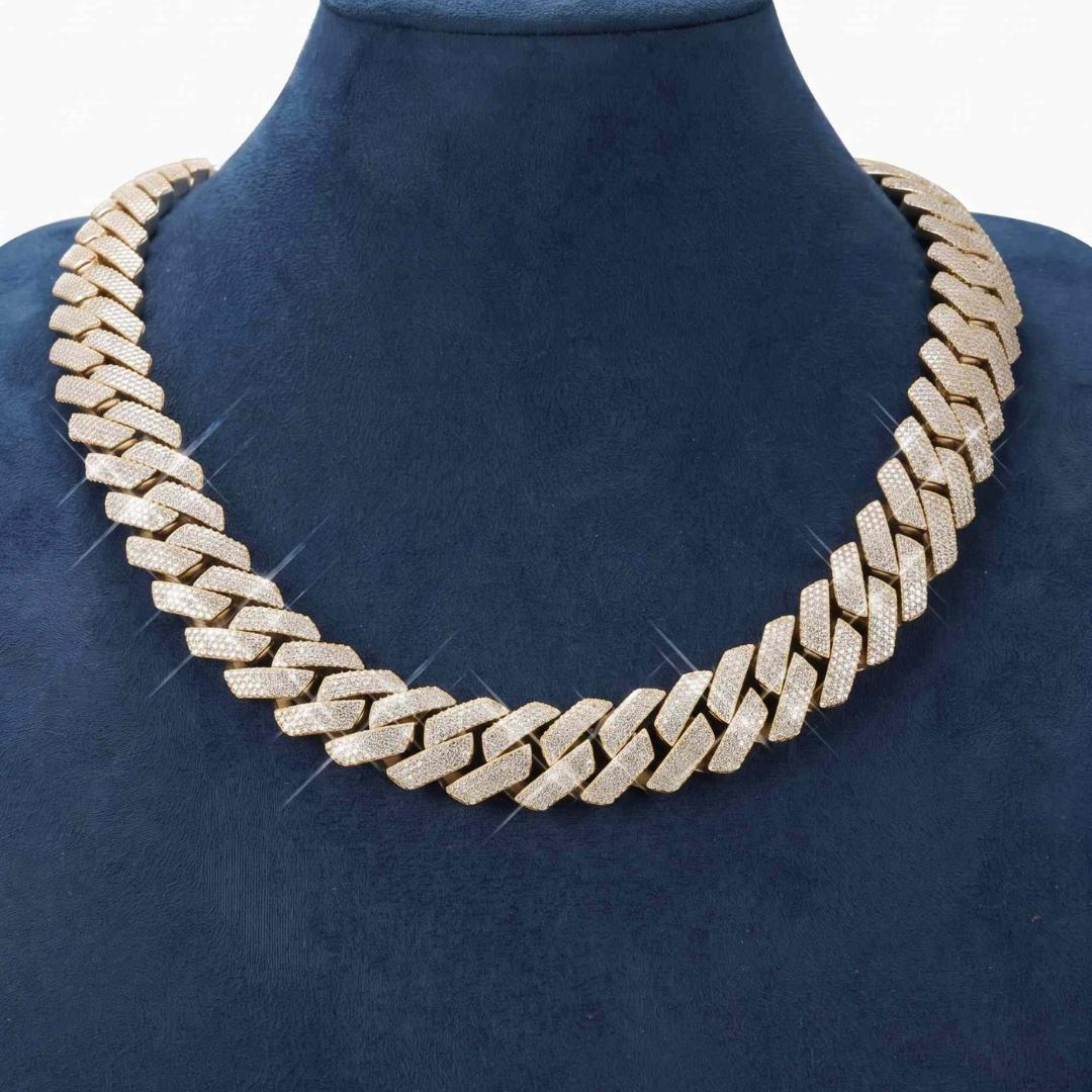 20MM 4-Row Moissanite Cuban Link Chain 14K Gold