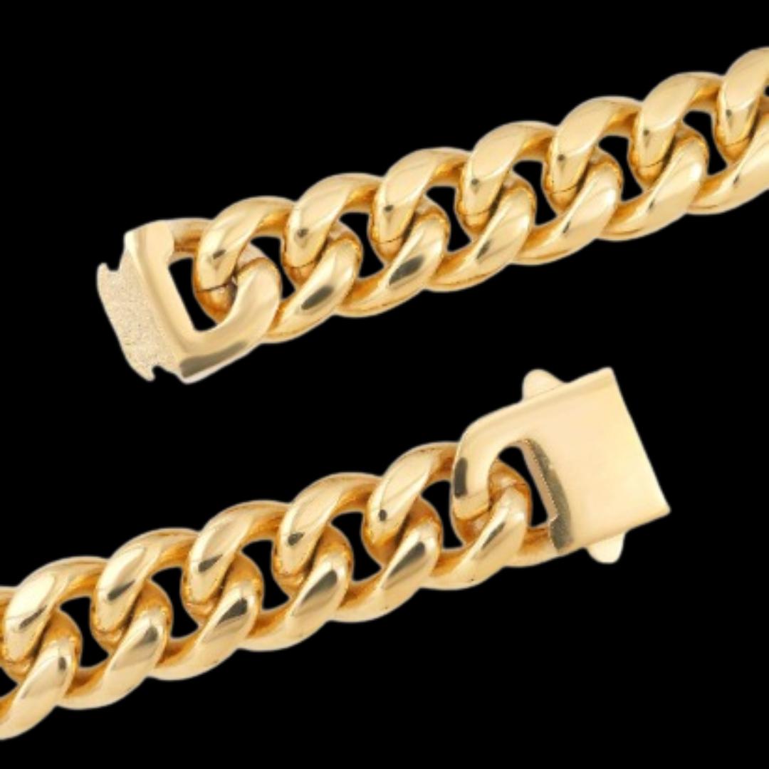 18MM 14K Yellow Gold Cuban Link Chain Back View