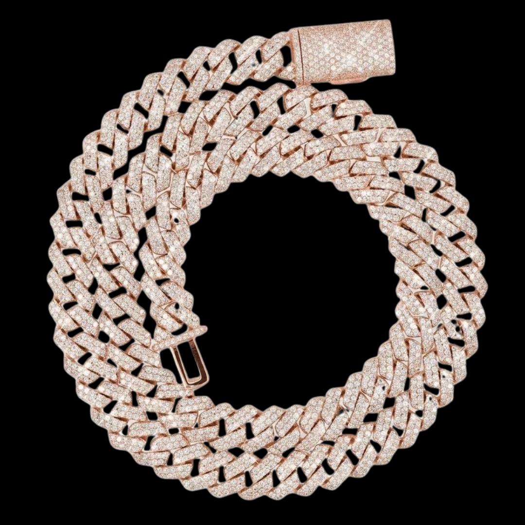 10MM VVS Moissanite Pave Cuban Necklace in 14K Gold