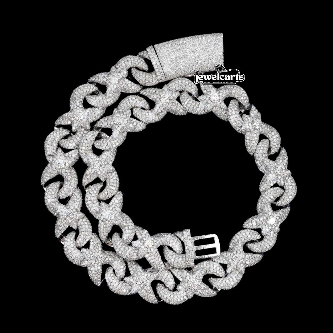 18mm Moissanite Cuban Link Chain in 925 Sterling Silver Front View